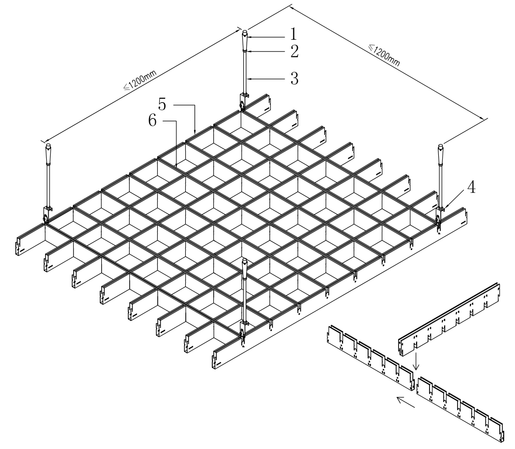 150X150 Metal Suspended Open Cell Aluminum Grid Ceiling